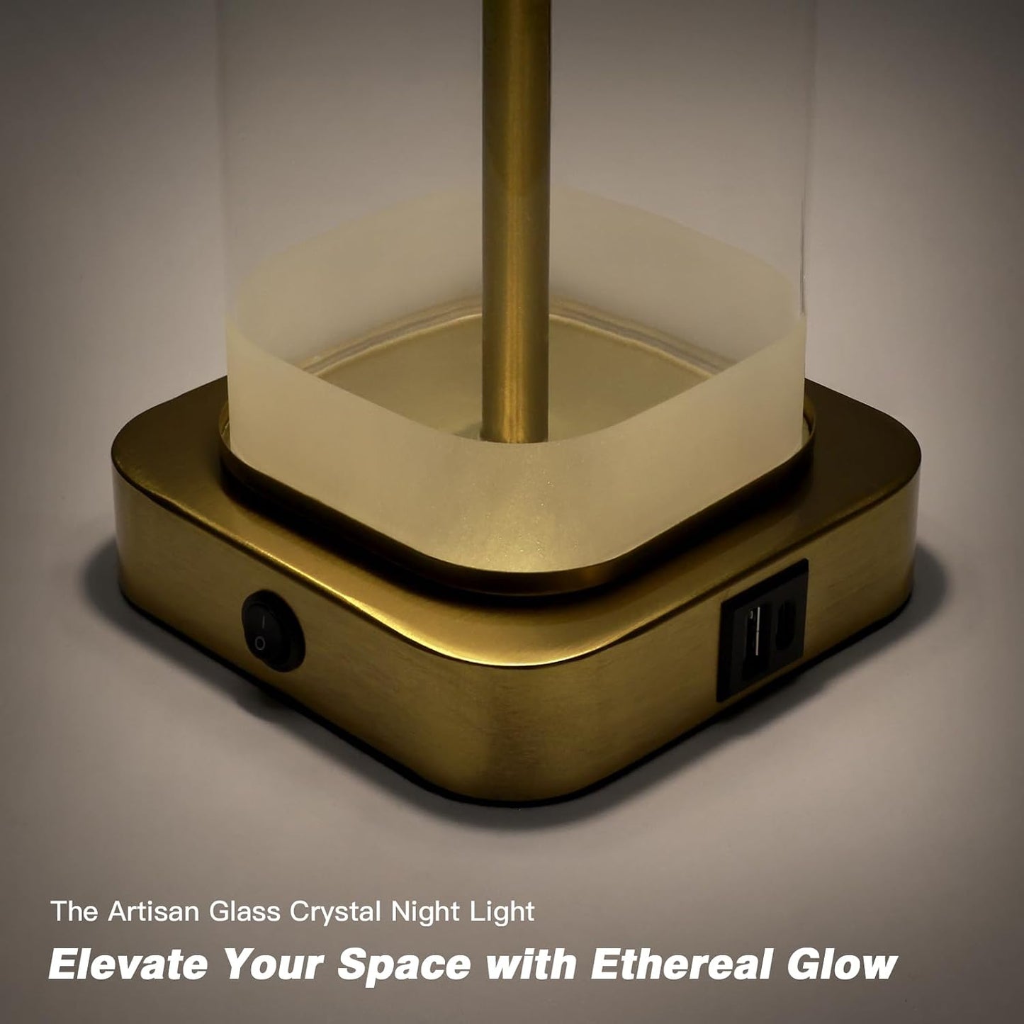 Elegant Gold Glass Table Lamp with USB-A + USB-C Charging – Dual Lighting Bedside Lamp