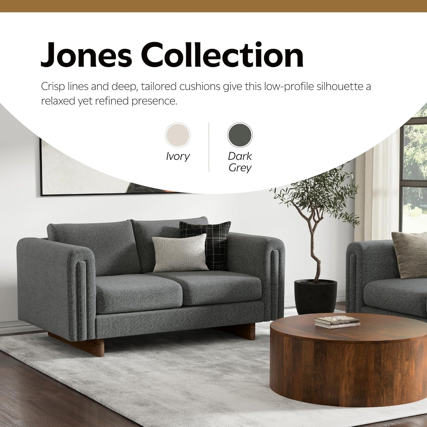 Mid-Century Modern 2-Seater Sofa – Mist Grey Woven-Blend Fabric Loveseat