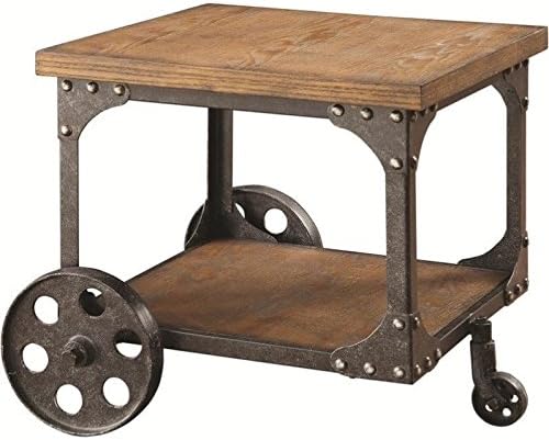 Rustic Rolling End Table with Storage – Industrial Accent Side Table on Casters