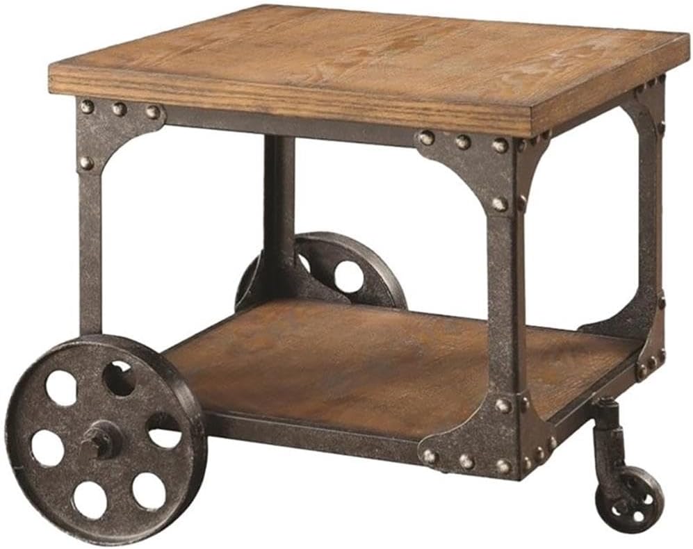 Rustic Rolling End Table with Storage – Industrial Accent Side Table on Casters