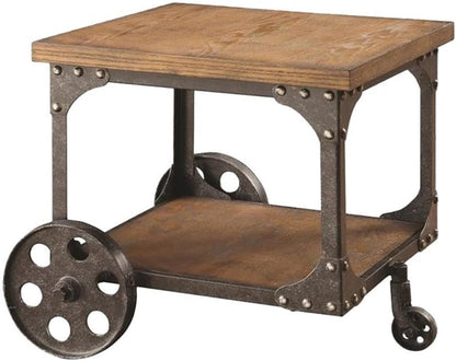 Rustic Rolling End Table with Storage – Industrial Accent Side Table on Casters