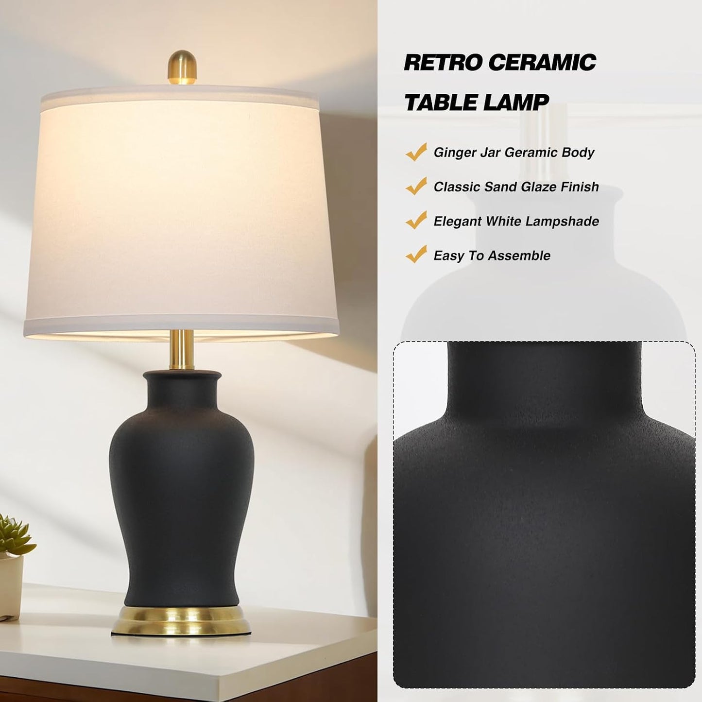 Elegant Ceramic Table Lamp – Farmhouse Bedside Accent Light