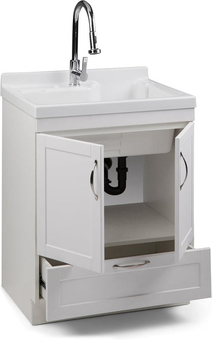 Modern 24" Laundry Utility Sink Cabinet – Pull-Out Faucet & Smart Storage