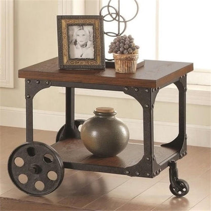 Rustic Rolling End Table with Storage – Industrial Accent Side Table on Casters