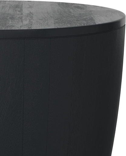 Modern Drum End Table – Solid Mango Wood Accent Table with Vertical Panel Design