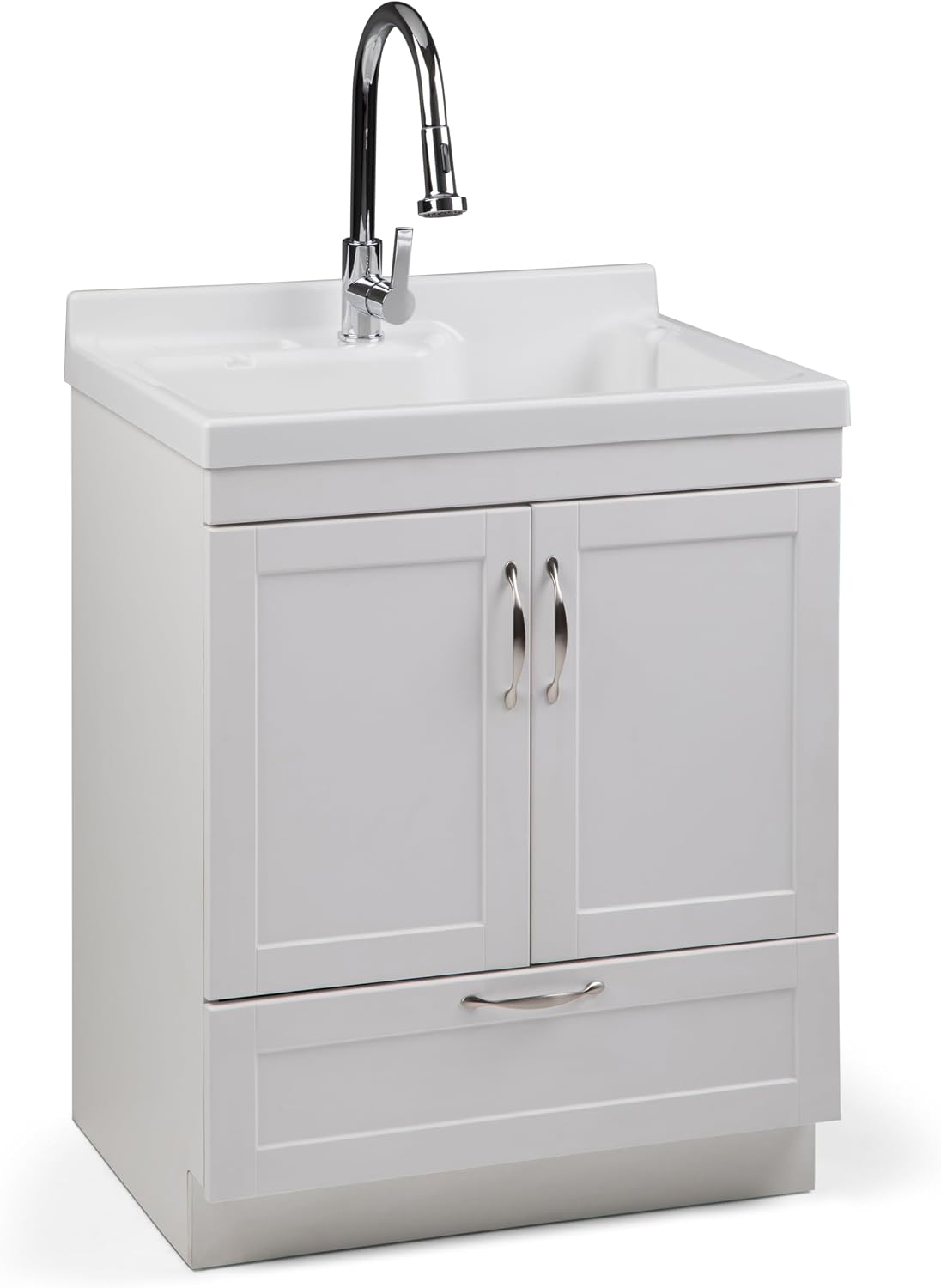 Modern 24" Laundry Utility Sink Cabinet – Pull-Out Faucet & Smart Storage