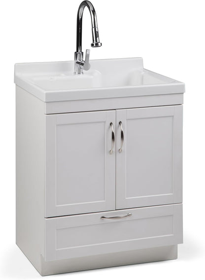 Modern 24" Laundry Utility Sink Cabinet – Pull-Out Faucet & Smart Storage