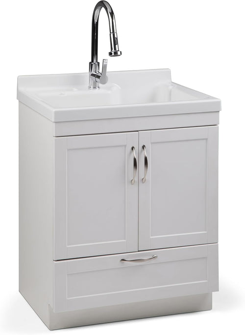 Modern 24" Laundry Utility Sink Cabinet – Pull-Out Faucet & Smart Storage
