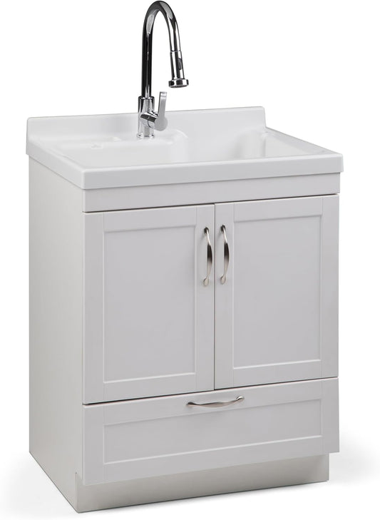 Modern 24" Laundry Utility Sink Cabinet – Pull-Out Faucet & Smart Storage