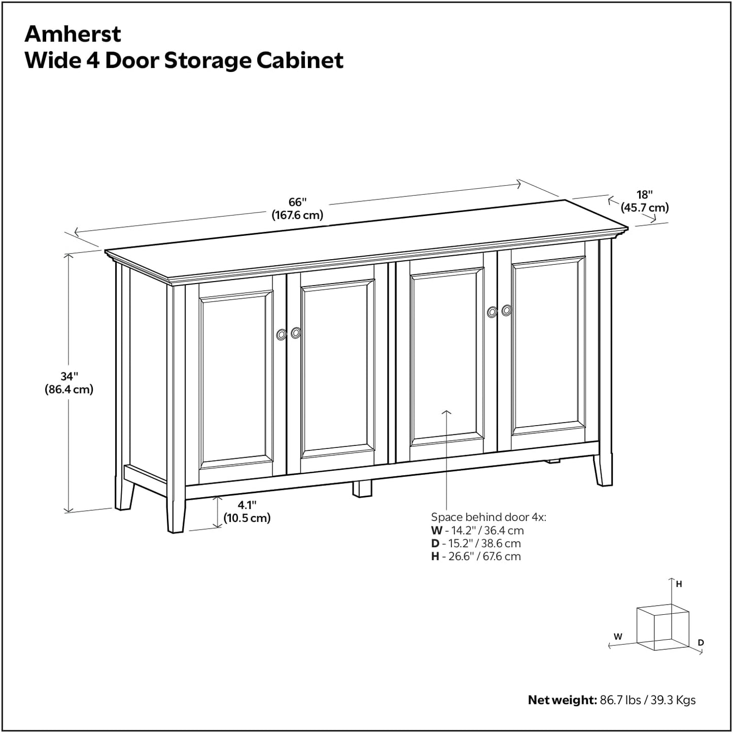 Modern 4-Door Storage Cabinet – Solid Wood Buffet & Sideboard with Adjustable Shelves