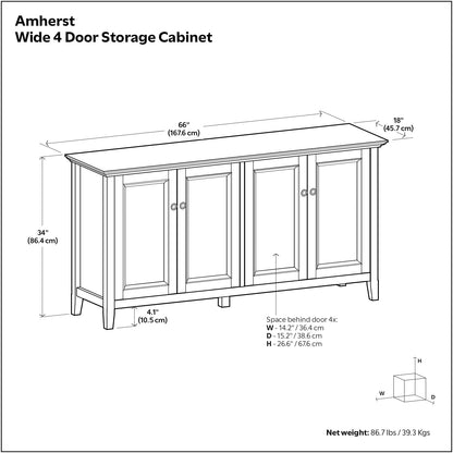 Modern 4-Door Storage Cabinet – Solid Wood Buffet & Sideboard with Adjustable Shelves