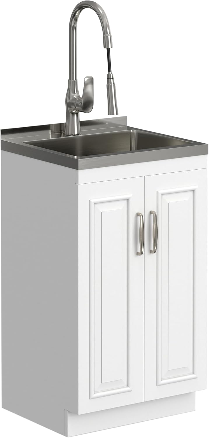 Modern White Laundry Utility Cabinet with Sink – Shaker-Style Storage Station