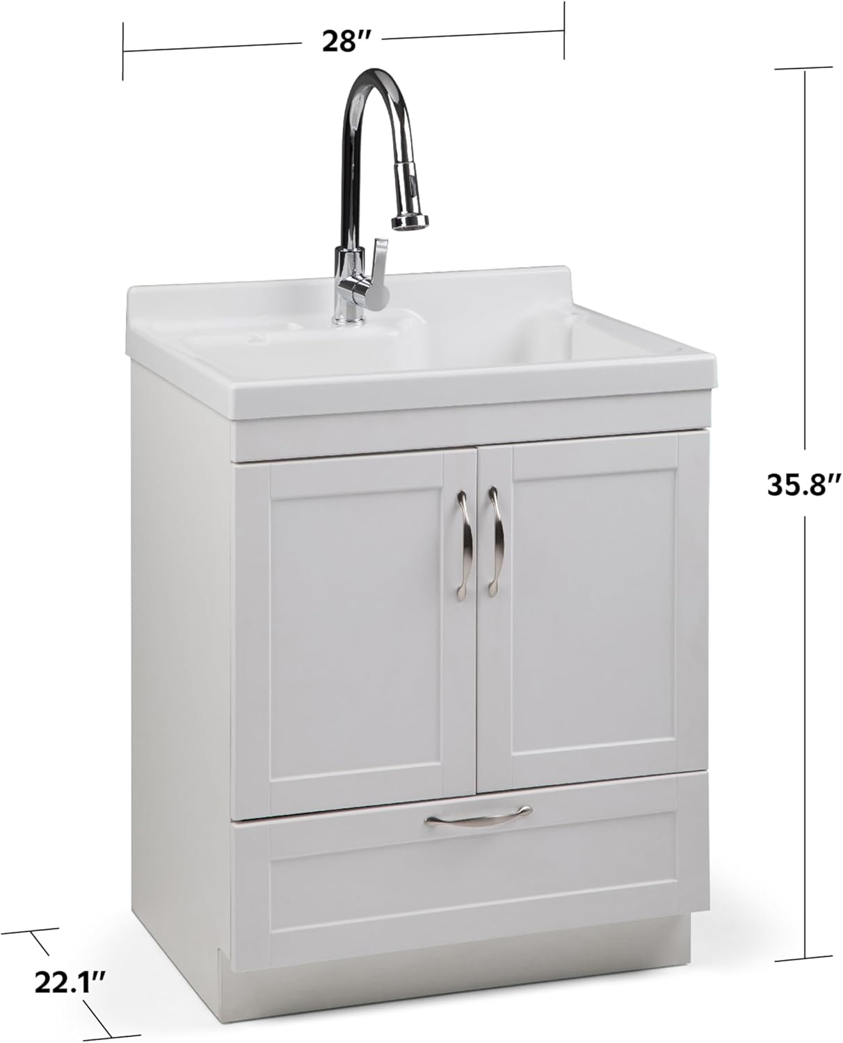 Modern 24" Laundry Utility Sink Cabinet – Pull-Out Faucet & Smart Storage