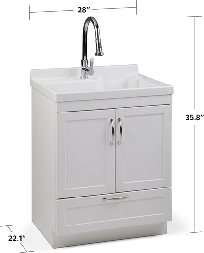Modern 24" Laundry Utility Sink Cabinet – Pull-Out Faucet & Smart Storage