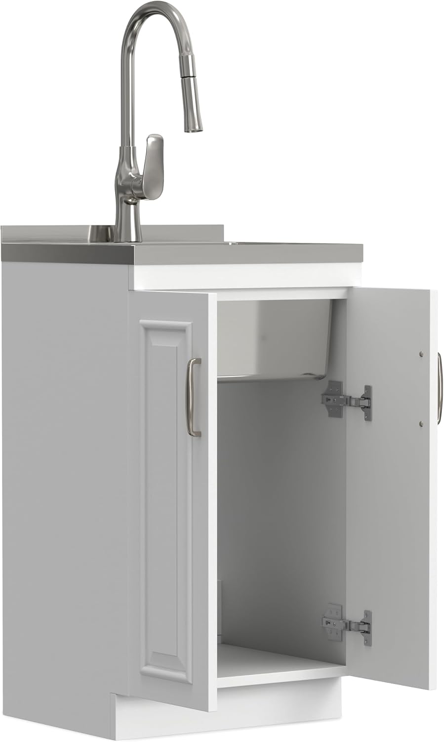 Modern White Laundry Utility Cabinet with Sink – Shaker-Style Storage Station