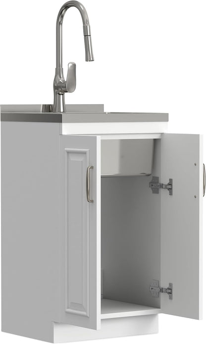Modern White Laundry Utility Cabinet with Sink – Shaker-Style Storage Station
