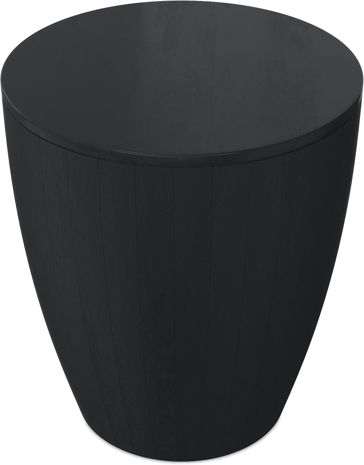 Modern Drum End Table – Solid Mango Wood Accent Table with Vertical Panel Design