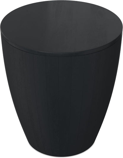 Modern Drum End Table – Solid Mango Wood Accent Table with Vertical Panel Design