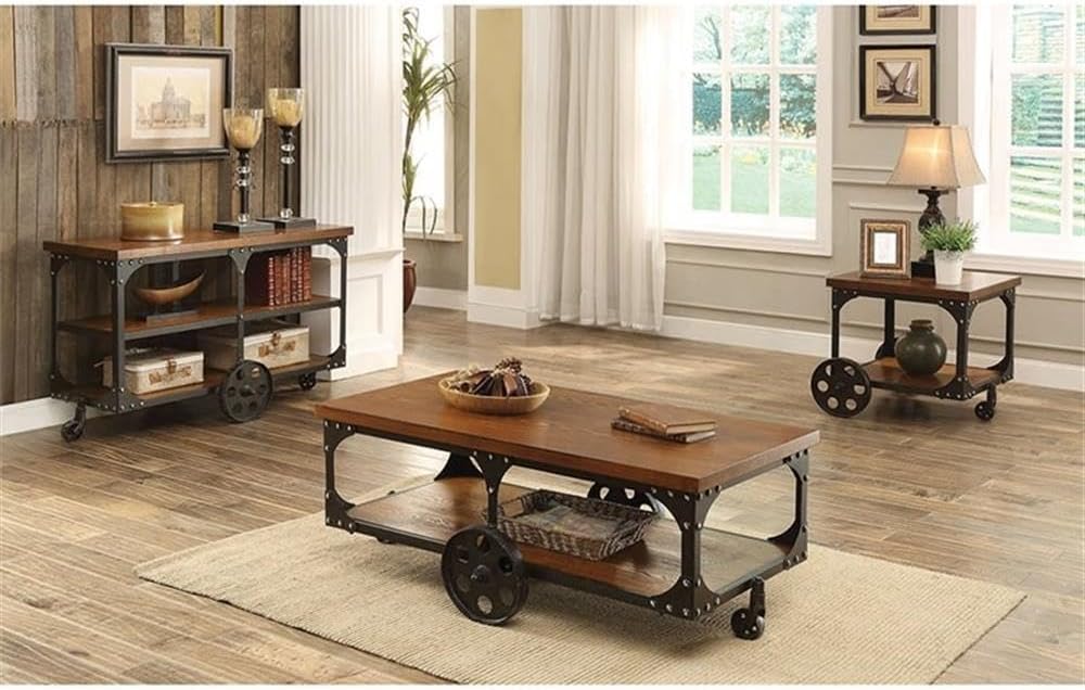 Rustic Rolling End Table with Storage – Industrial Accent Side Table on Casters