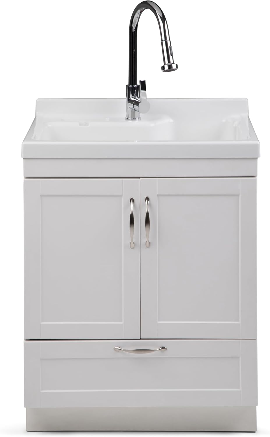 Modern 24" Laundry Utility Sink Cabinet – Pull-Out Faucet & Smart Storage