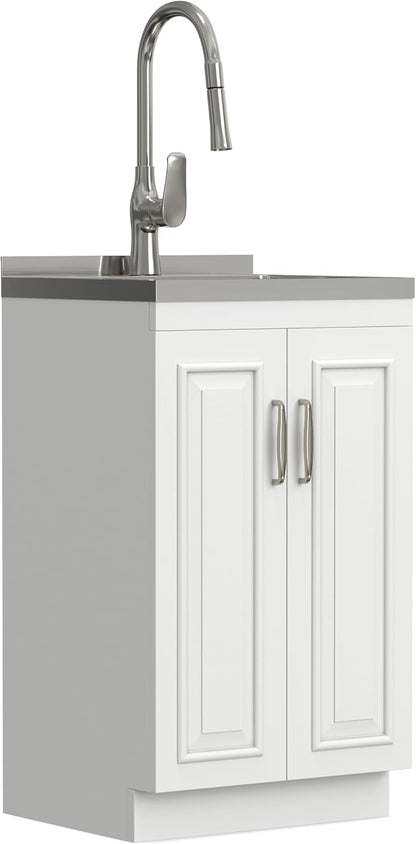 Modern White Laundry Utility Cabinet with Sink – Shaker-Style Storage Station
