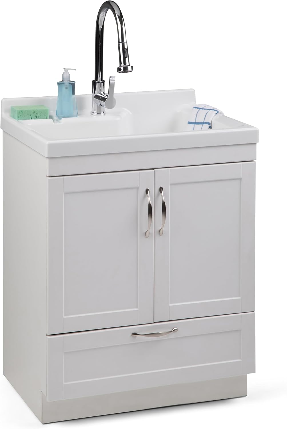 Modern 24" Laundry Utility Sink Cabinet – Pull-Out Faucet & Smart Storage