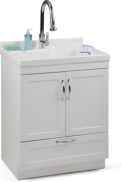 Modern 24" Laundry Utility Sink Cabinet – Pull-Out Faucet & Smart Storage
