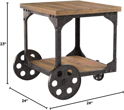 Rustic Rolling End Table with Storage – Industrial Accent Side Table on Casters