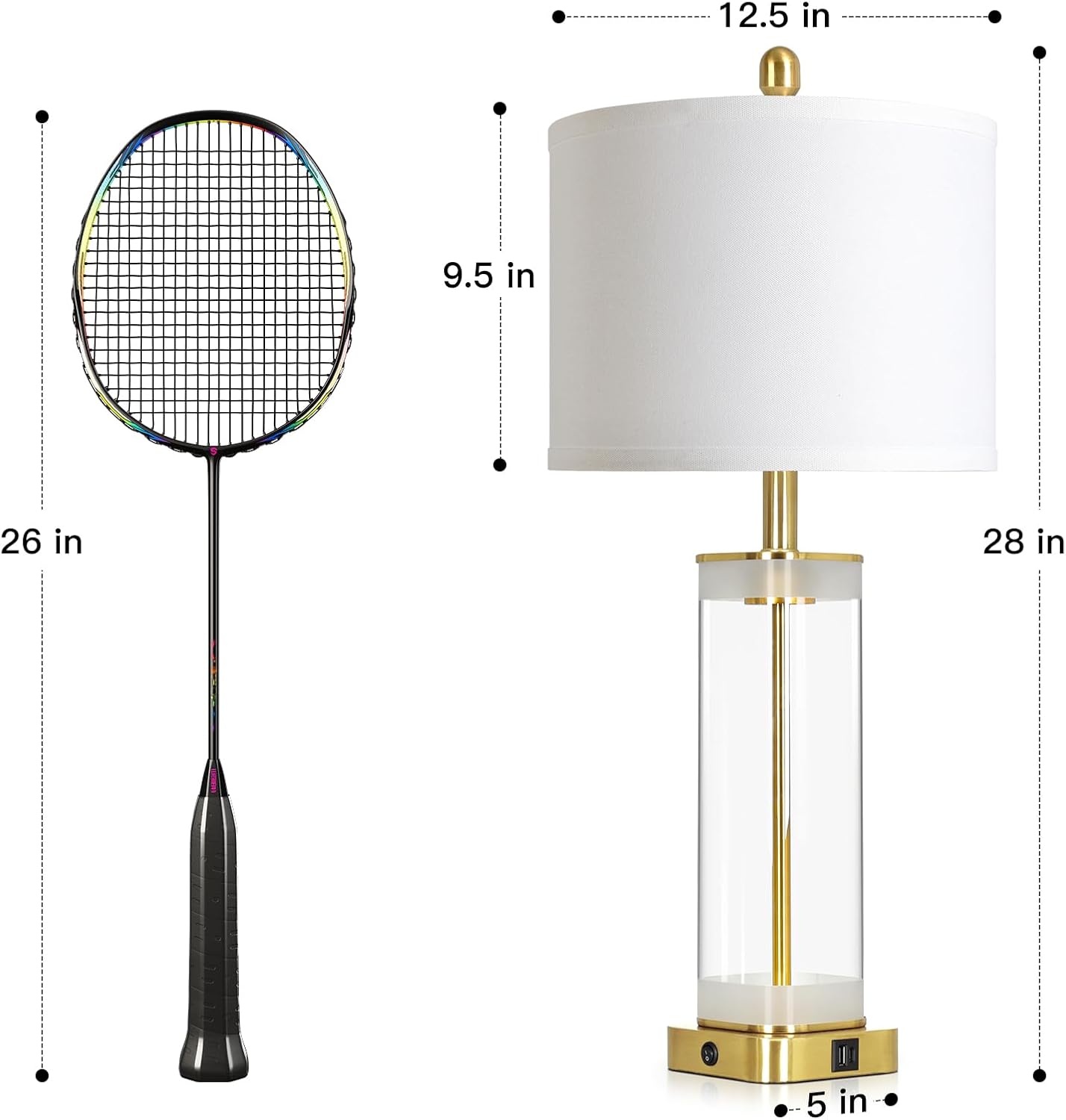 Elegant Gold Glass Table Lamp with USB-A + USB-C Charging – Dual Lighting Bedside Lamp