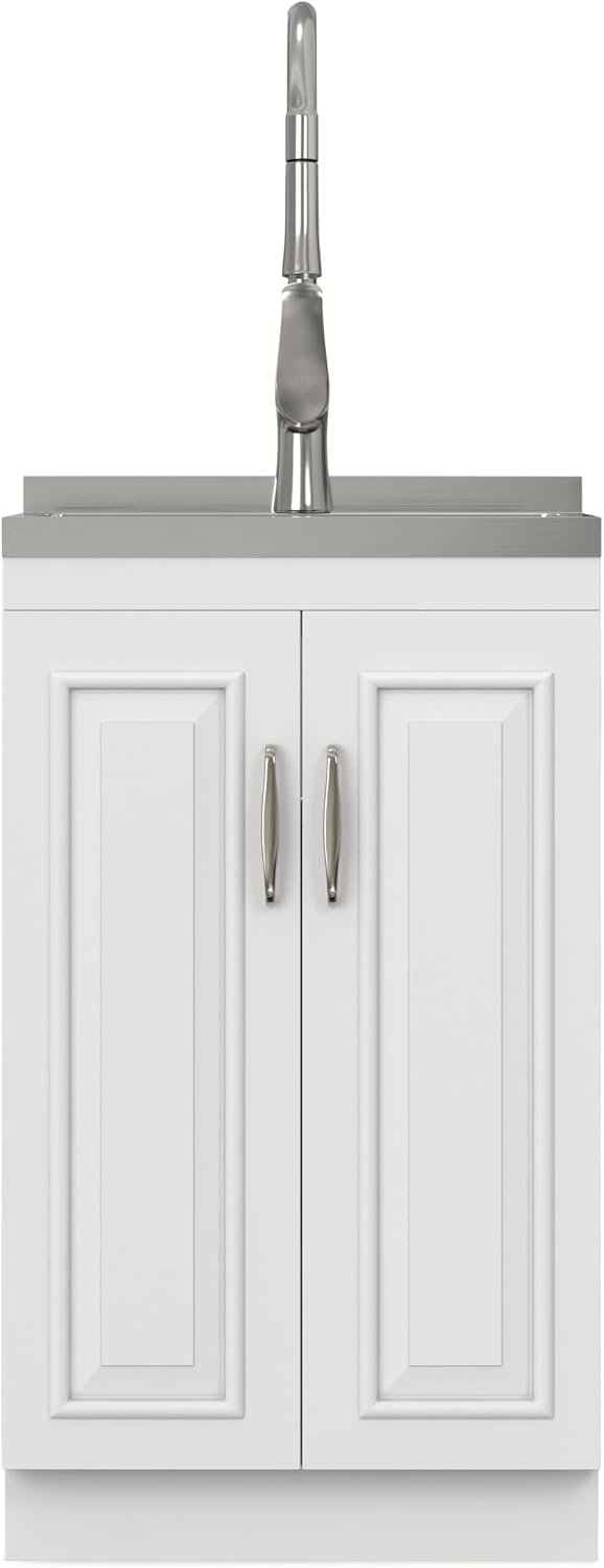 Modern White Laundry Utility Cabinet with Sink – Shaker-Style Storage Station