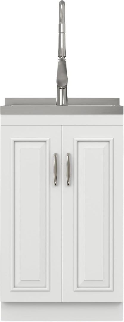 Modern White Laundry Utility Cabinet with Sink – Shaker-Style Storage Station