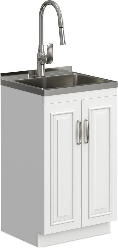 Modern White Laundry Utility Cabinet with Sink – Shaker-Style Storage Station