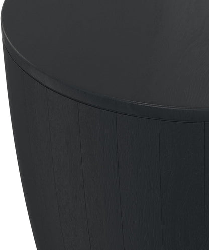 Modern Drum End Table – Solid Mango Wood Accent Table with Vertical Panel Design