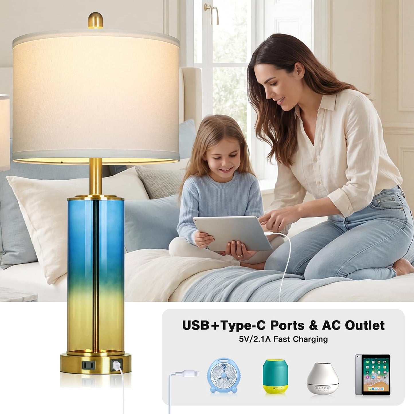 Coastal Dimmable Table Lamp – Nautical Accent Light with Linen Shade