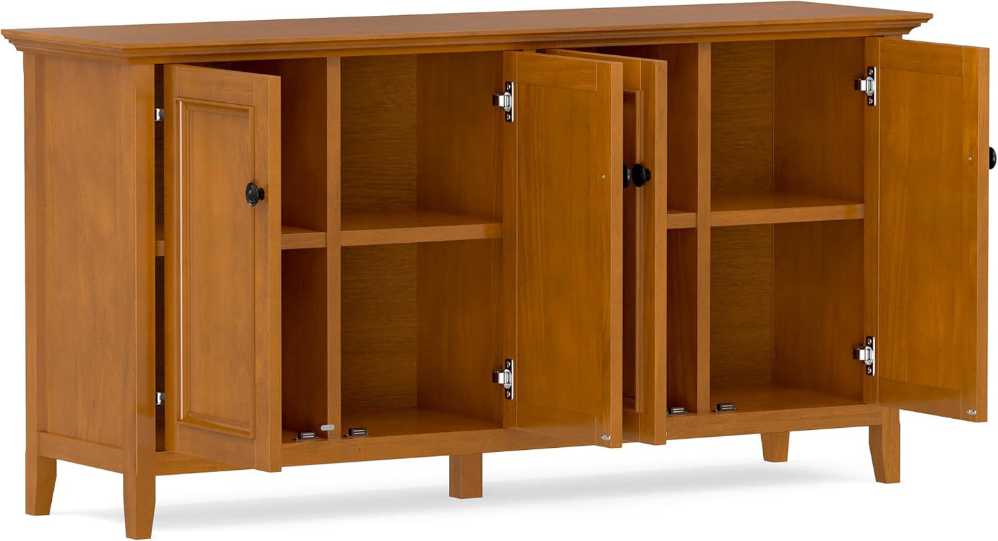 Modern 4-Door Storage Cabinet – Solid Wood Buffet & Sideboard with Adjustable Shelves