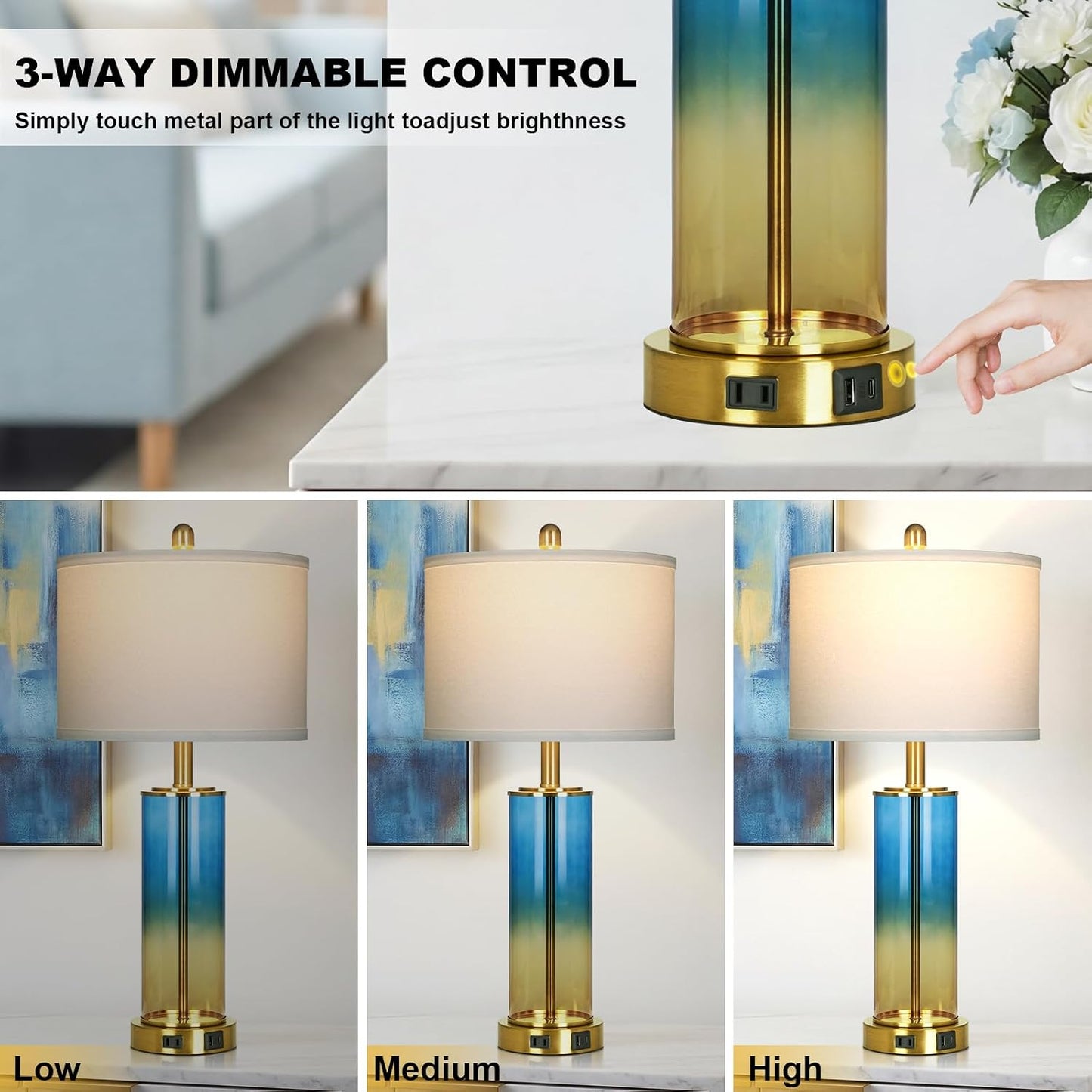 Coastal Dimmable Table Lamp – Nautical Accent Light with Linen Shade