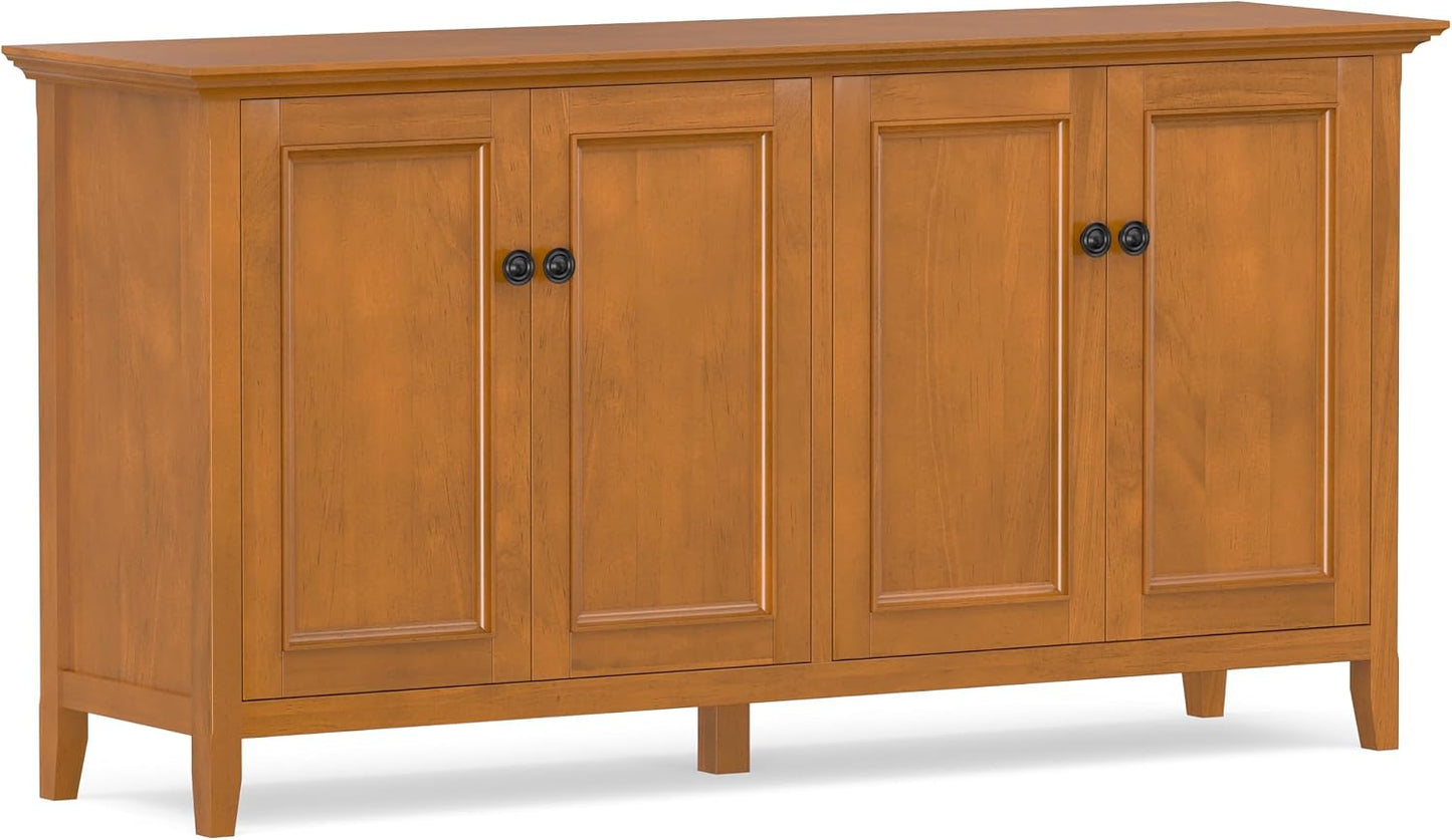 Modern 4-Door Storage Cabinet – Solid Wood Buffet & Sideboard with Adjustable Shelves