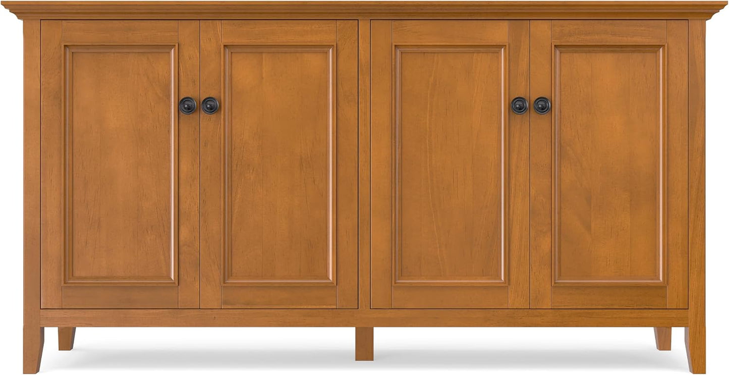 Modern 4-Door Storage Cabinet – Solid Wood Buffet & Sideboard with Adjustable Shelves