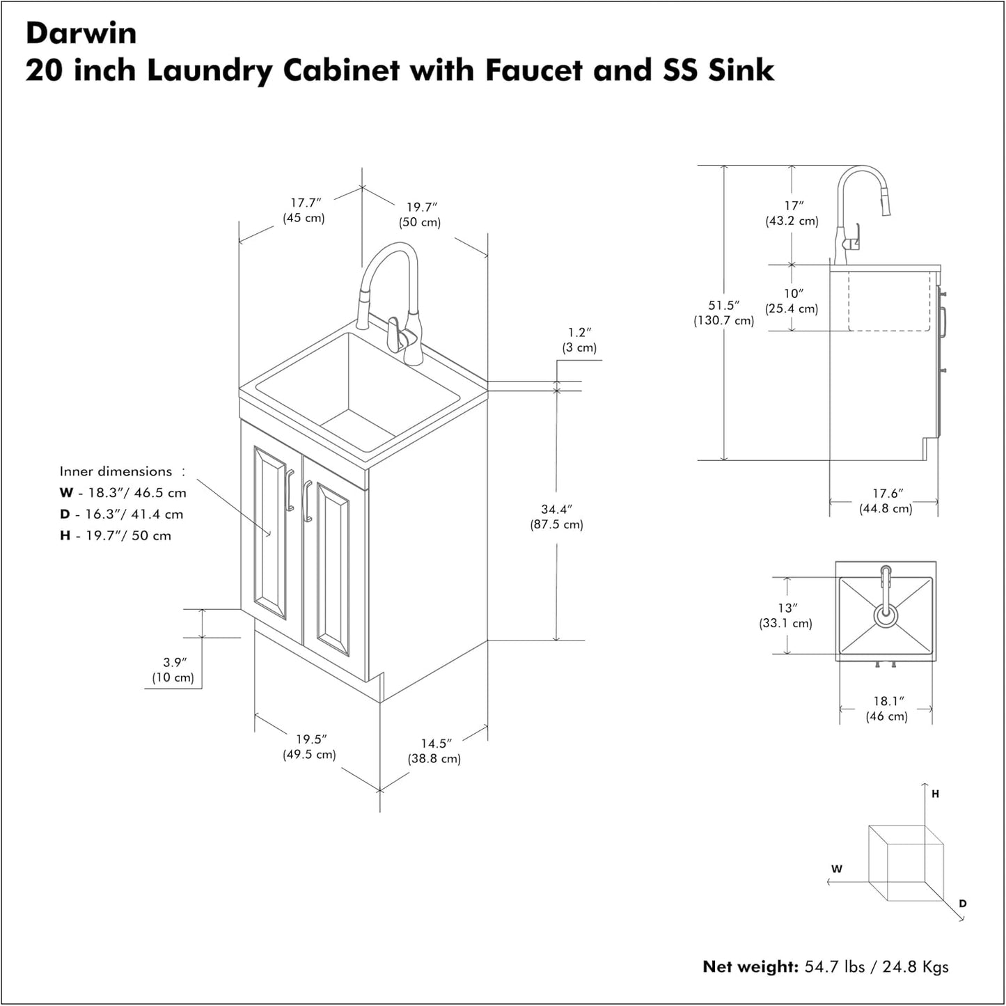 Modern White Laundry Utility Cabinet with Sink – Shaker-Style Storage Station