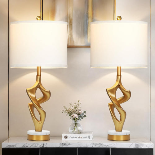 Sculptural Dancing Figure Table Lamps Set of 2 – Antique Gold Art Deco Bedside Lamps