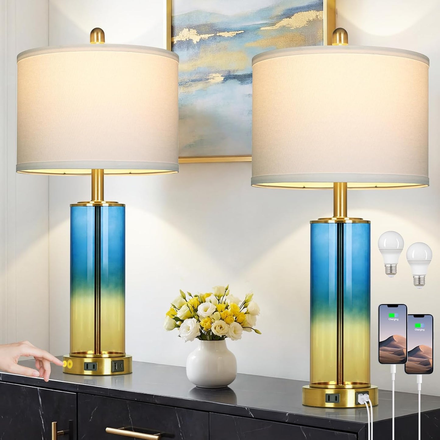 Coastal Dimmable Table Lamp – Nautical Accent Light with Linen Shade