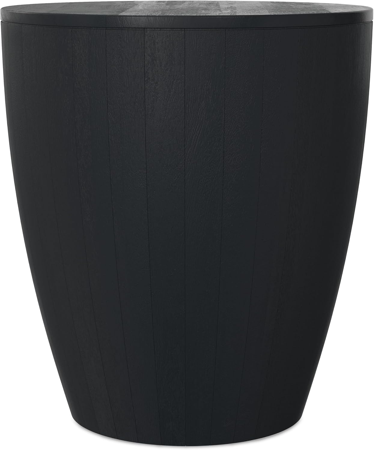 Modern Drum End Table – Solid Mango Wood Accent Table with Vertical Panel Design
