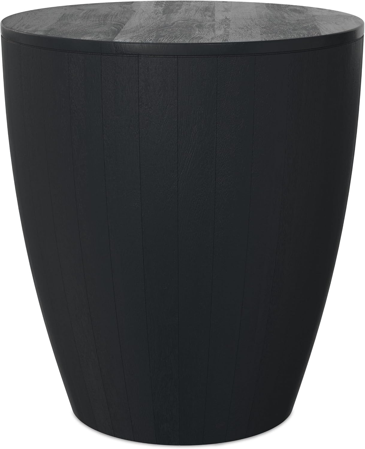 Modern Drum End Table – Solid Mango Wood Accent Table with Vertical Panel Design