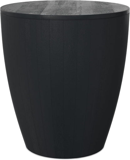 Modern Drum End Table – Solid Mango Wood Accent Table with Vertical Panel Design