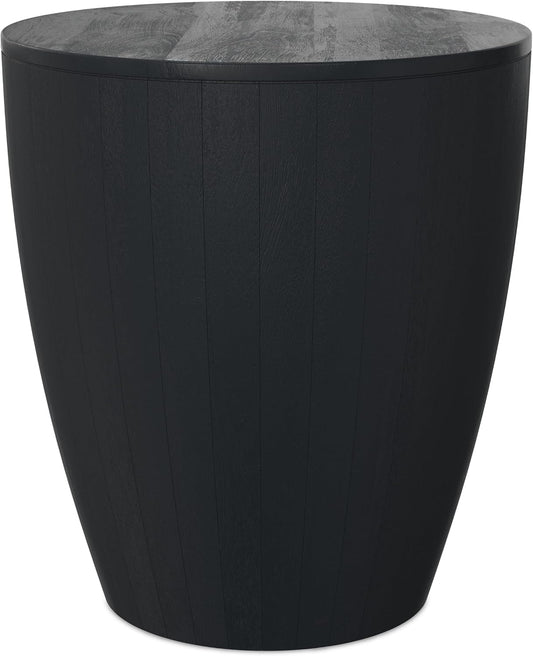 Modern Drum End Table – Solid Mango Wood Accent Table with Vertical Panel Design