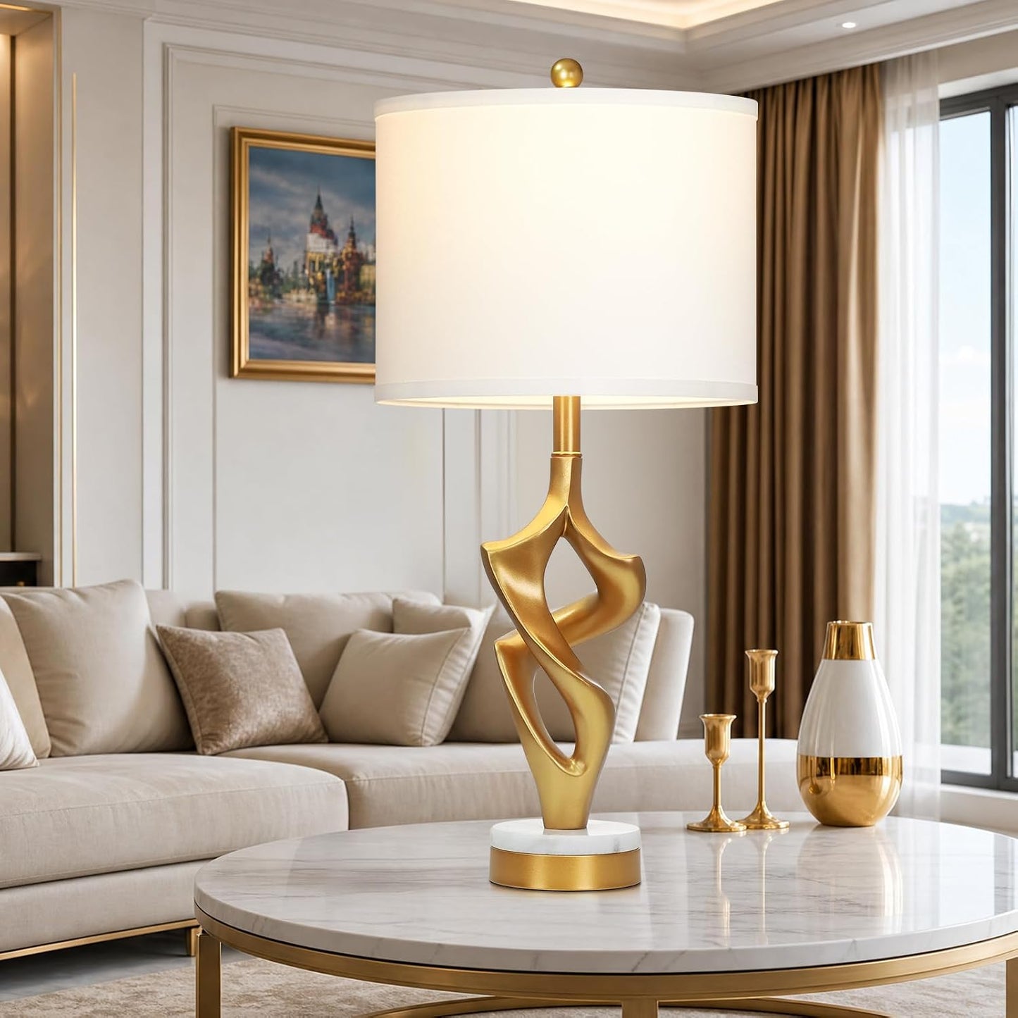 Sculptural Dancing Figure Table Lamps Set of 2 – Antique Gold Art Deco Bedside Lamps