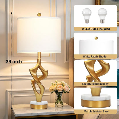 Sculptural Dancing Figure Table Lamps Set of 2 – Antique Gold Art Deco Bedside Lamps