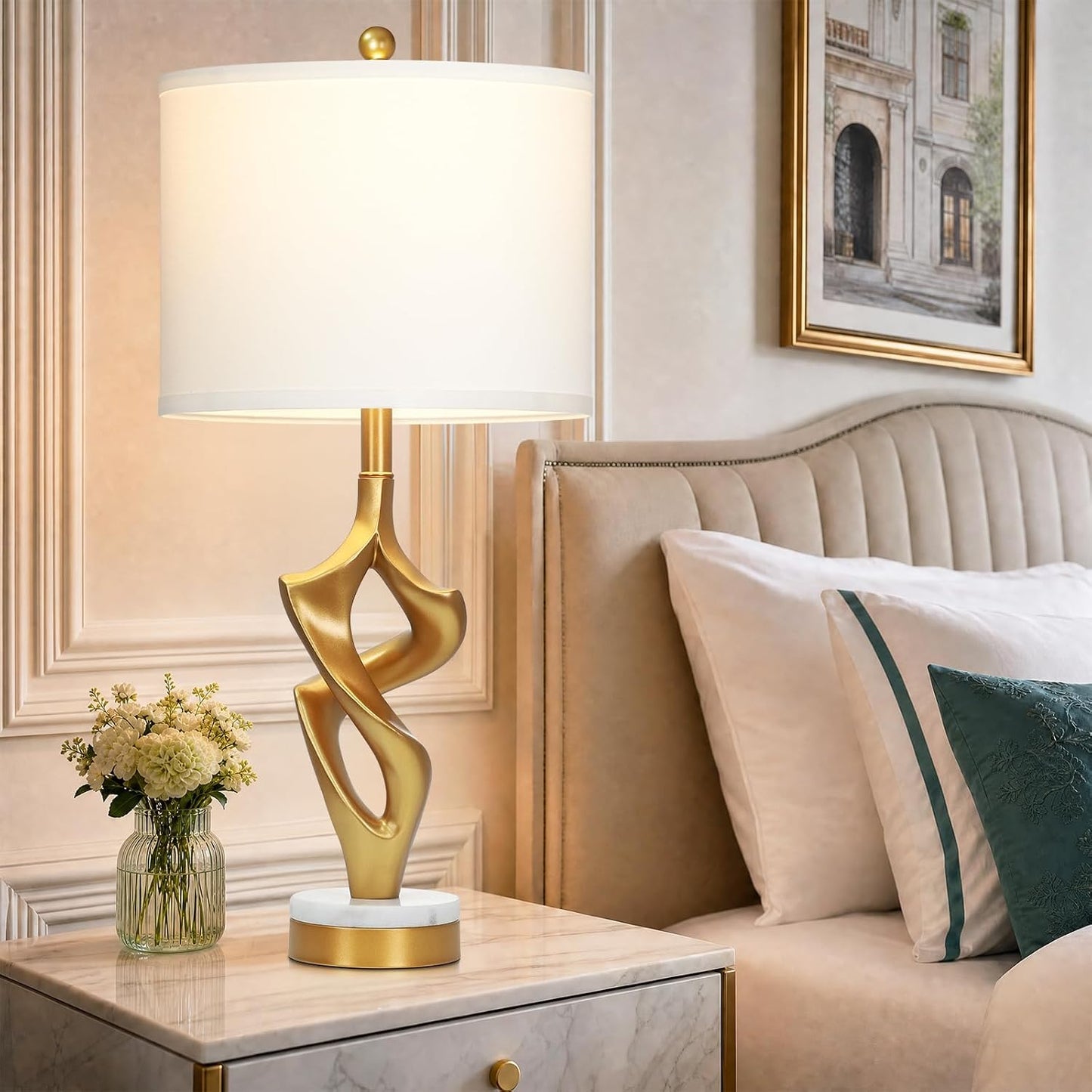 Sculptural Dancing Figure Table Lamps Set of 2 – Antique Gold Art Deco Bedside Lamps
