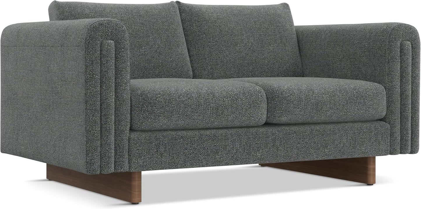 Mid-Century Modern 2-Seater Sofa – Mist Grey Woven-Blend Fabric Loveseat