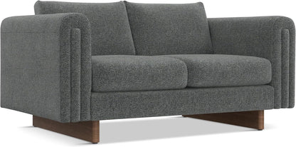 Mid-Century Modern 2-Seater Sofa – Mist Grey Woven-Blend Fabric Loveseat